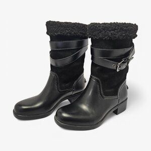 COACH Zena Black Leather Suede Winter Shearling Boots - Women's 6